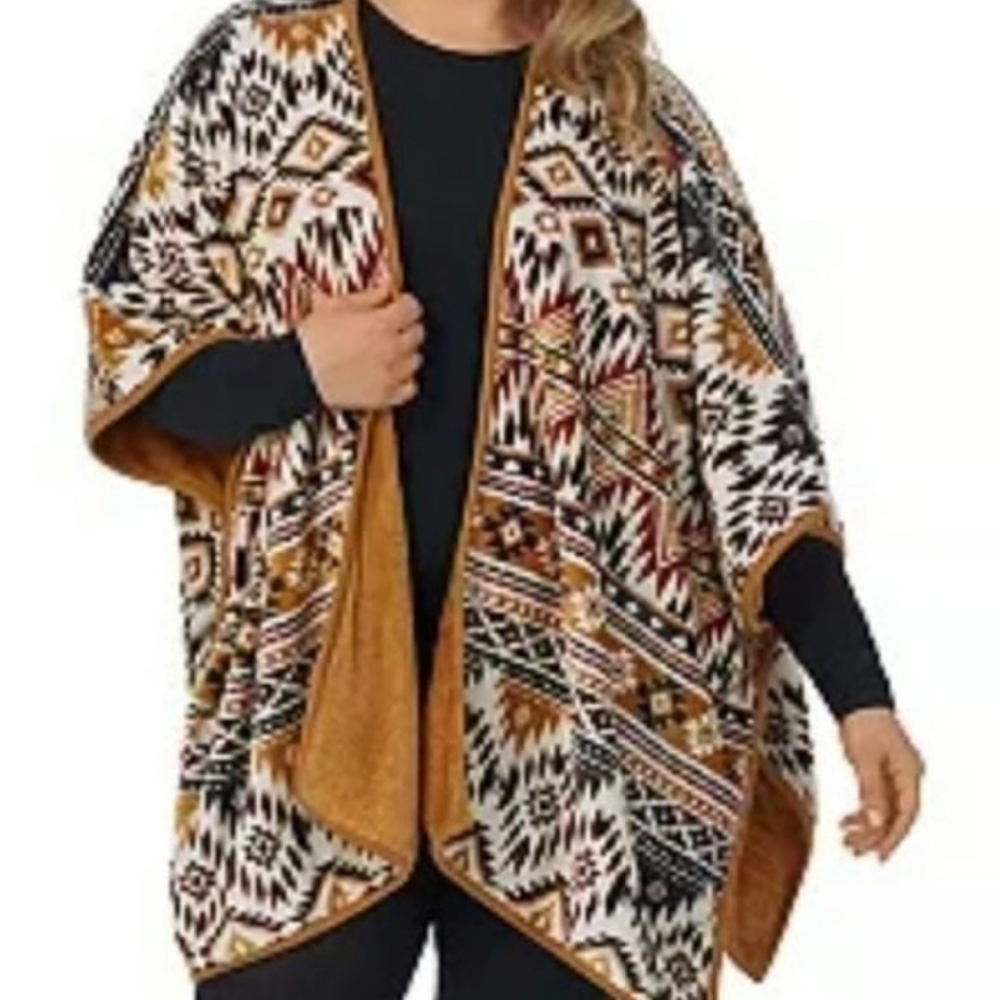 Cuddl Duds Aztec Western Patterned Cardigan - Black, Brown, Cream